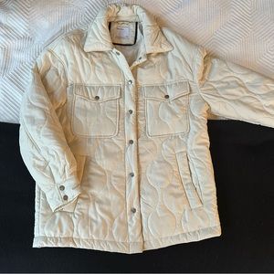 Bershka Medium Quilted Overcoat Jacket in Cream